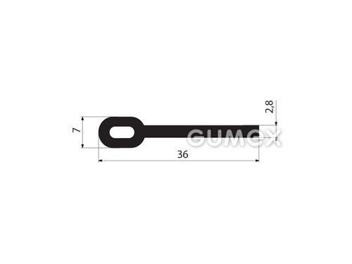 Gumový profil tvaru "I" s dutinkou, 36x7/2,8mm, 70°ShA, EPDM, -40°C/+100°C, čierny